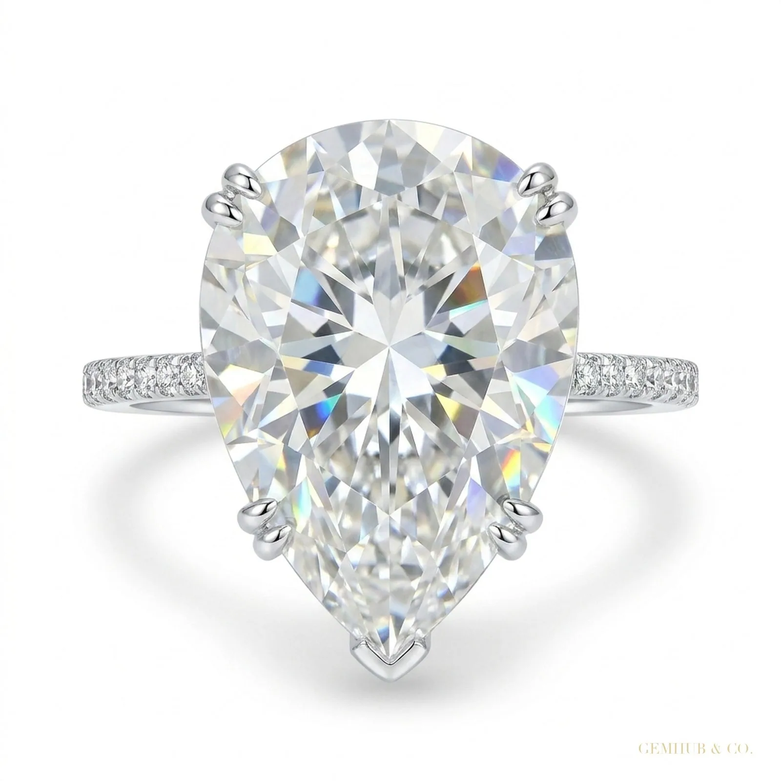 3.25 ct DEW Certified Pear Cut White Moissanite Solitaire Ring 18K Gold Plated