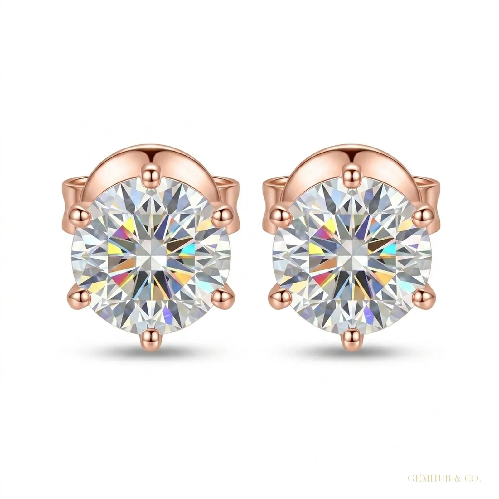 3.40 ct DEW Certified Treated White Moissanite Solitaire Studs Great Shine – 18K Gold Vermeil