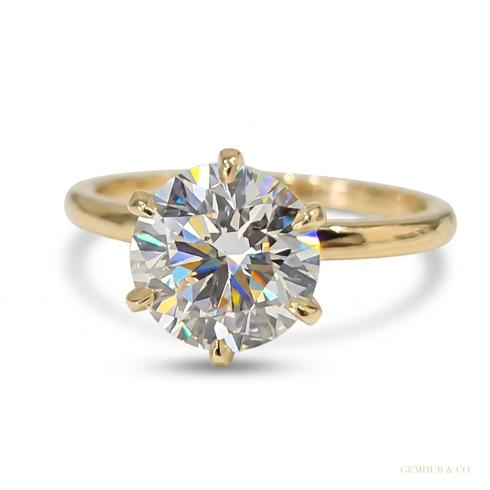 3.40 ct DEW Off White Treated Moissanite Solitaire Statement Ring – 18K Gold Vermeil