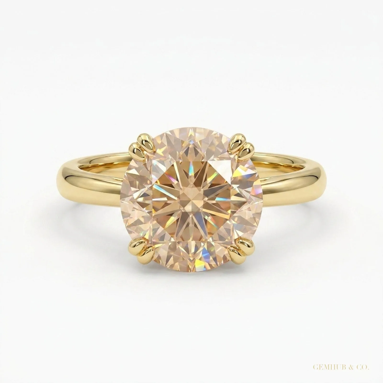 3.45 ct DEW Champagne Treated Moissanite Solitaire Ring in Certified – 18K Gold Vermeil