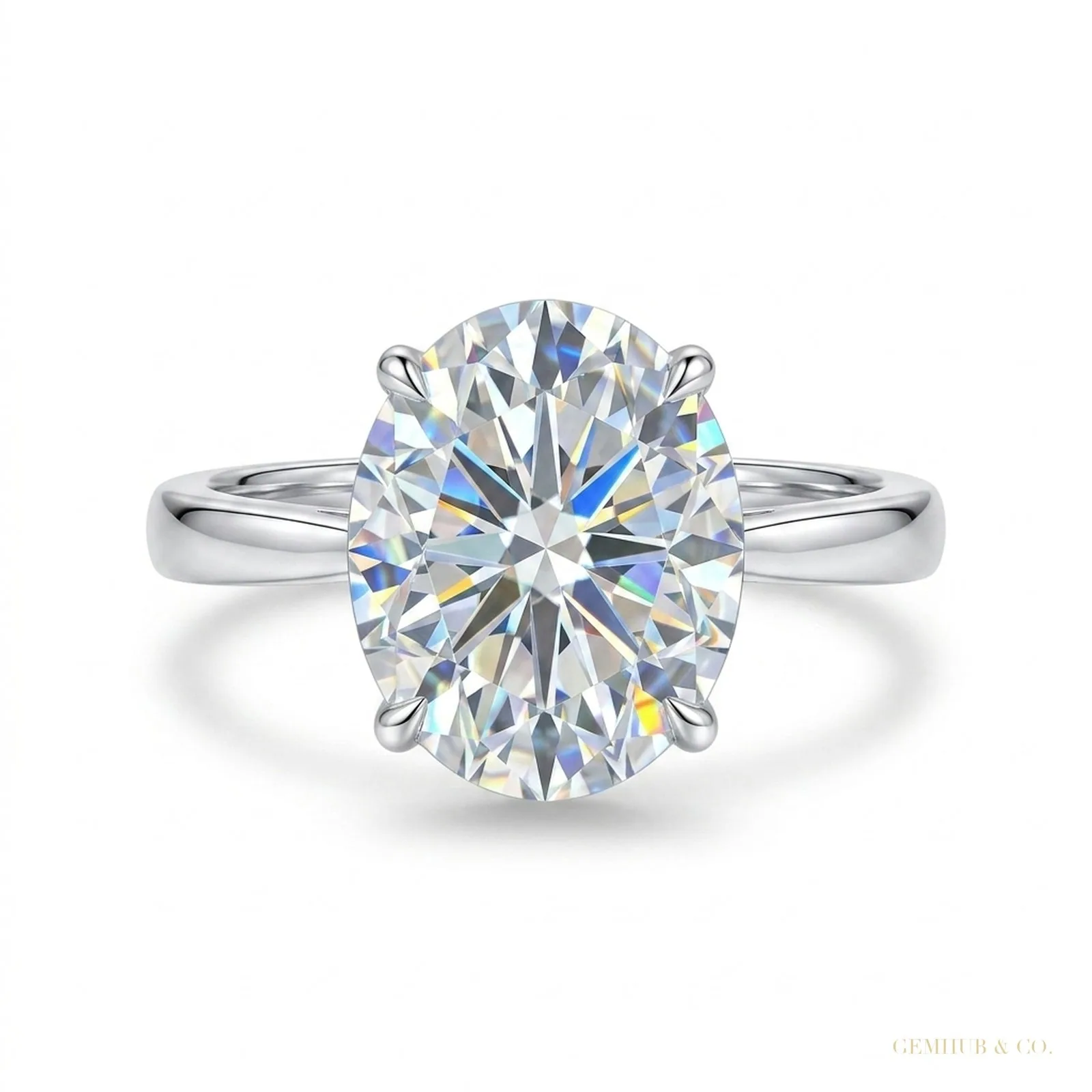 3.50 ct DEW Oval Cut White Solitaire Moissanite in Engagement Ring – 18K Gold Vermeil