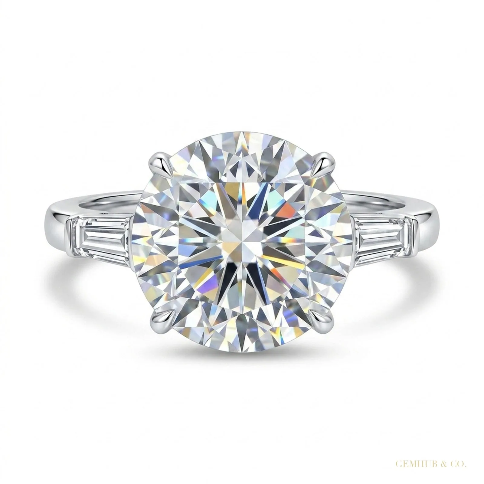 3.50 ct DEW Round Cut Treated Moissanite Engagement Ring in Certified – 18K Gold Vermeil