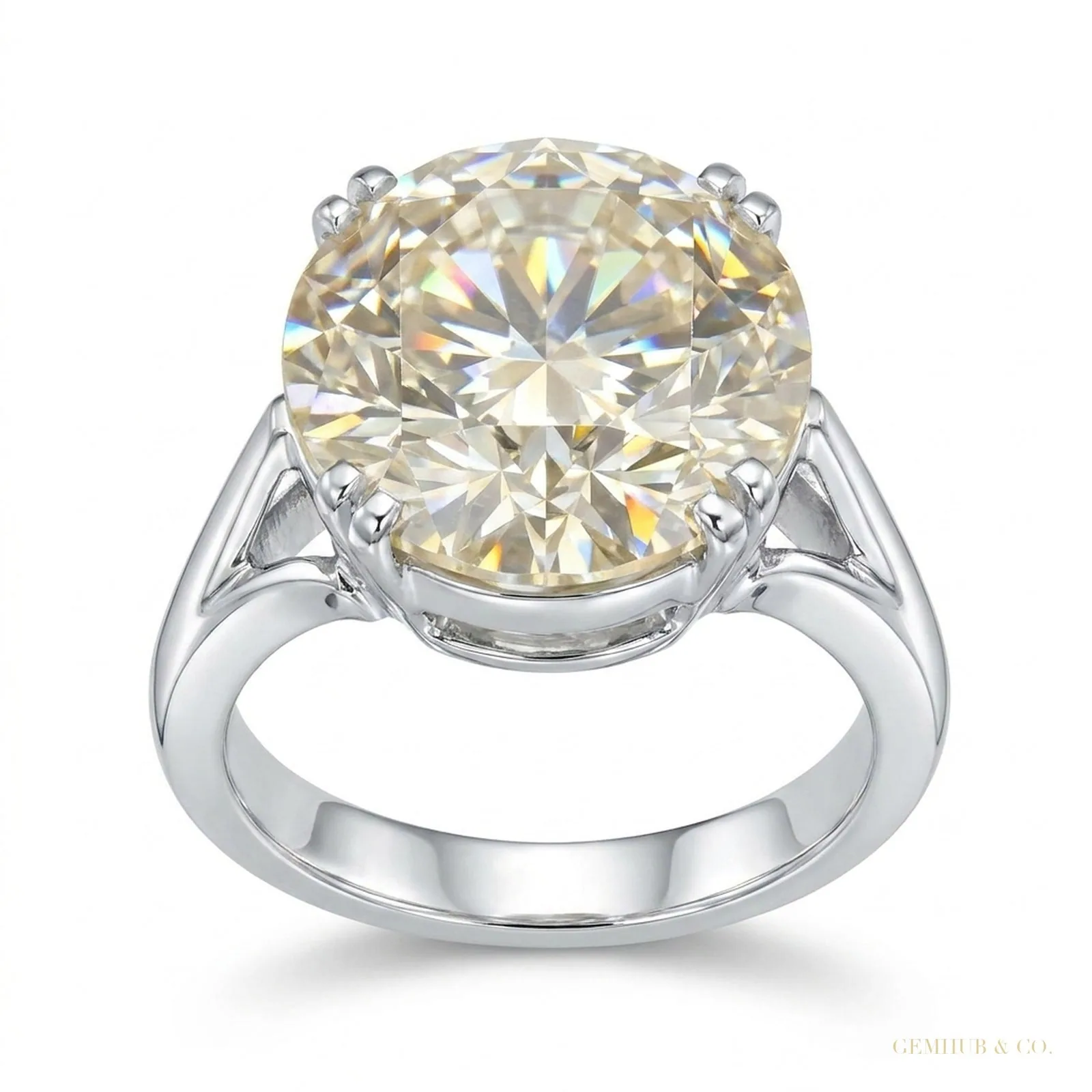 3.50 Cts Certified Round Cut White Moissanite Solitaire Ring – 18K Gold Vermeil