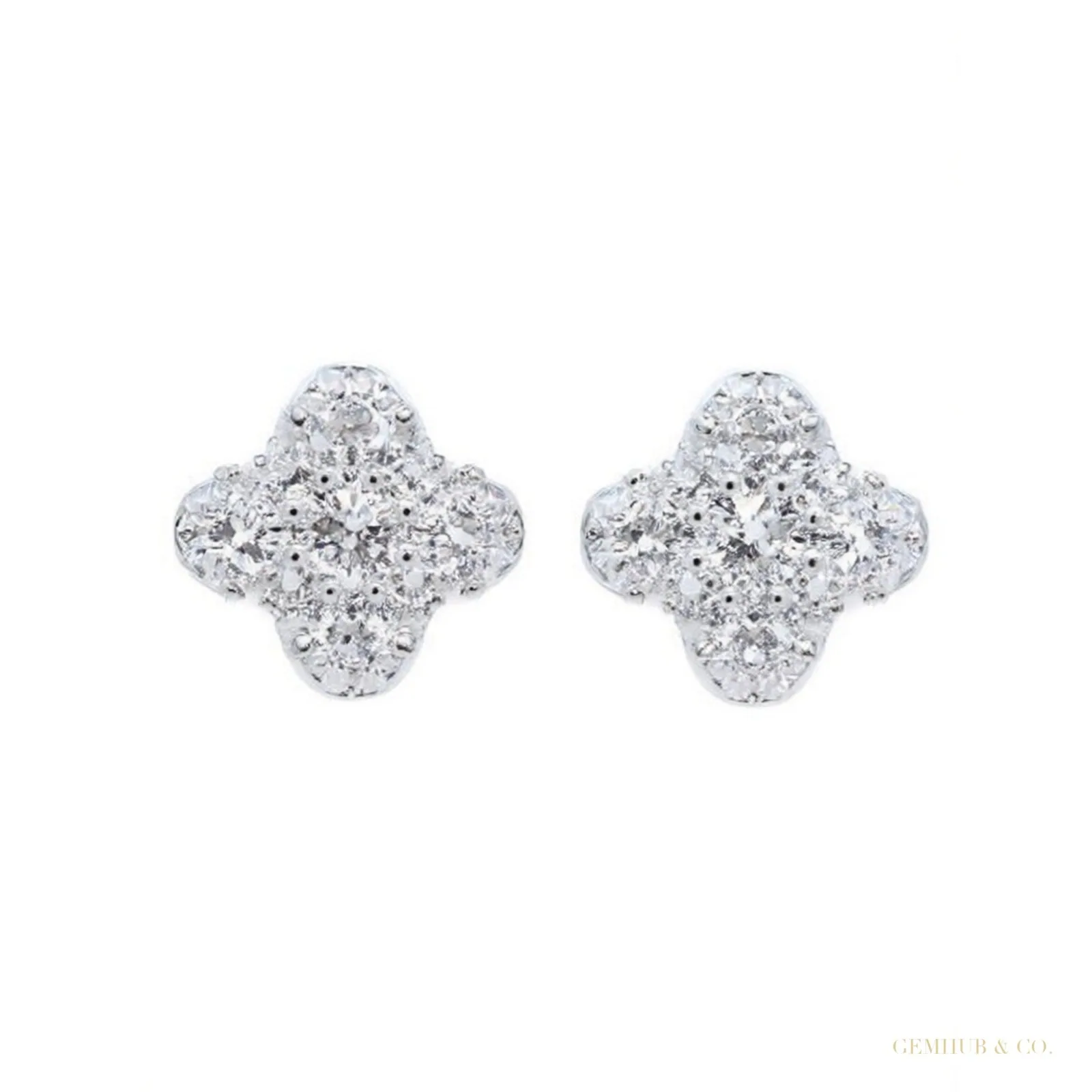 Round Natural GH/SI Diamond 0.40Ct Clover Stud Daily Wear Earring 14k White Gold
