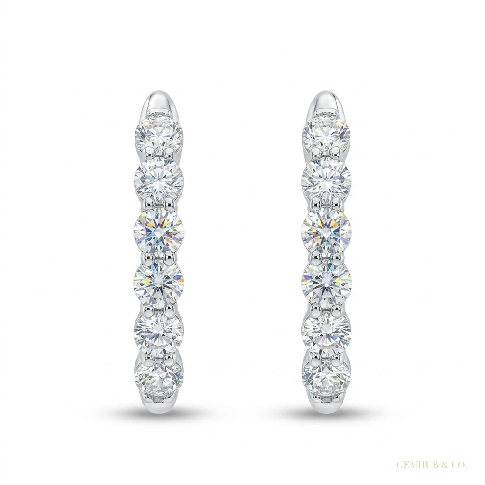 1.00Ct Round Natural GH/SI Diamond Huggie Hoop Women’s Earrings 14k White Gold