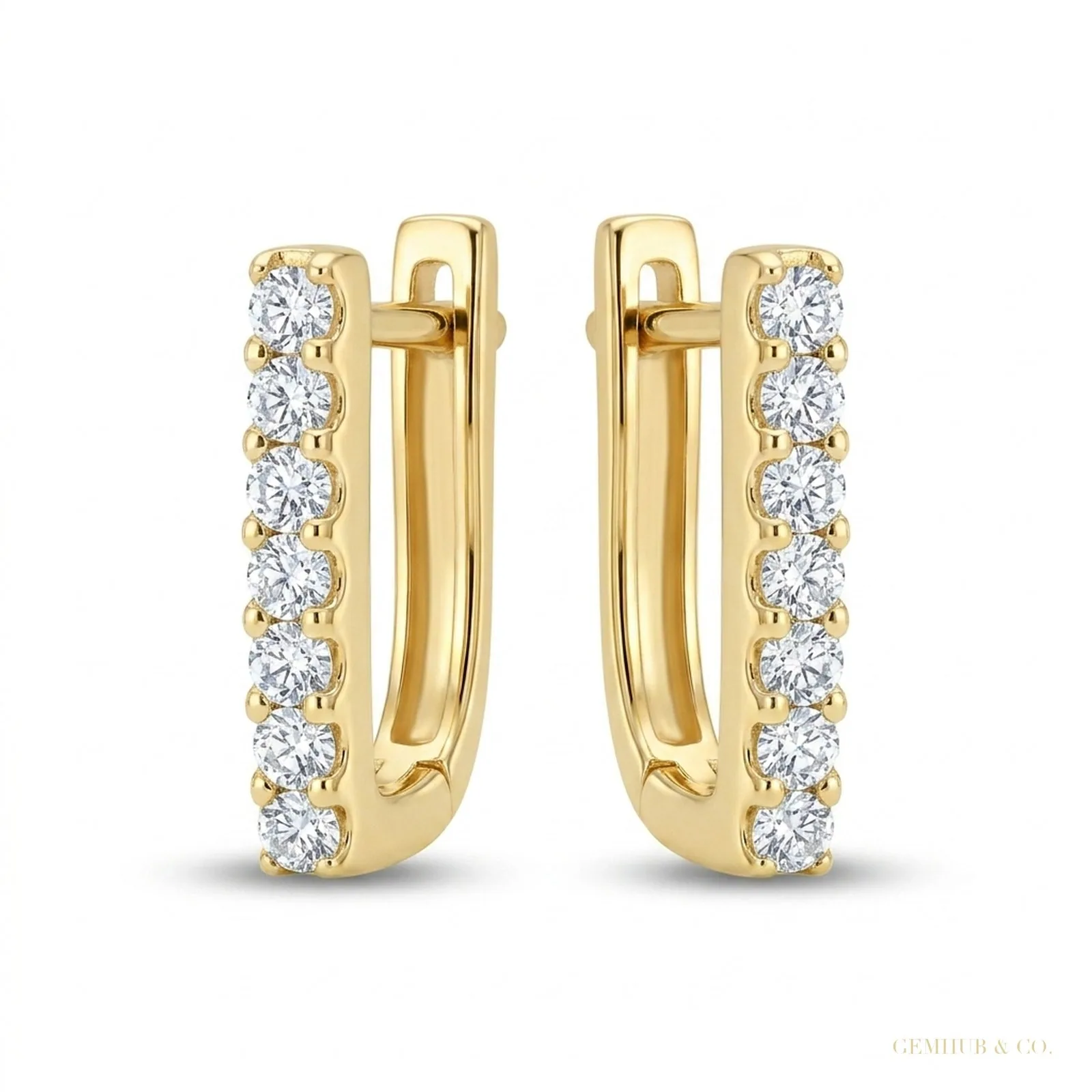 0.18Ct Round GH/SI Natural Diamond Square Hoop Earrings For Her 14k Yellow Gold