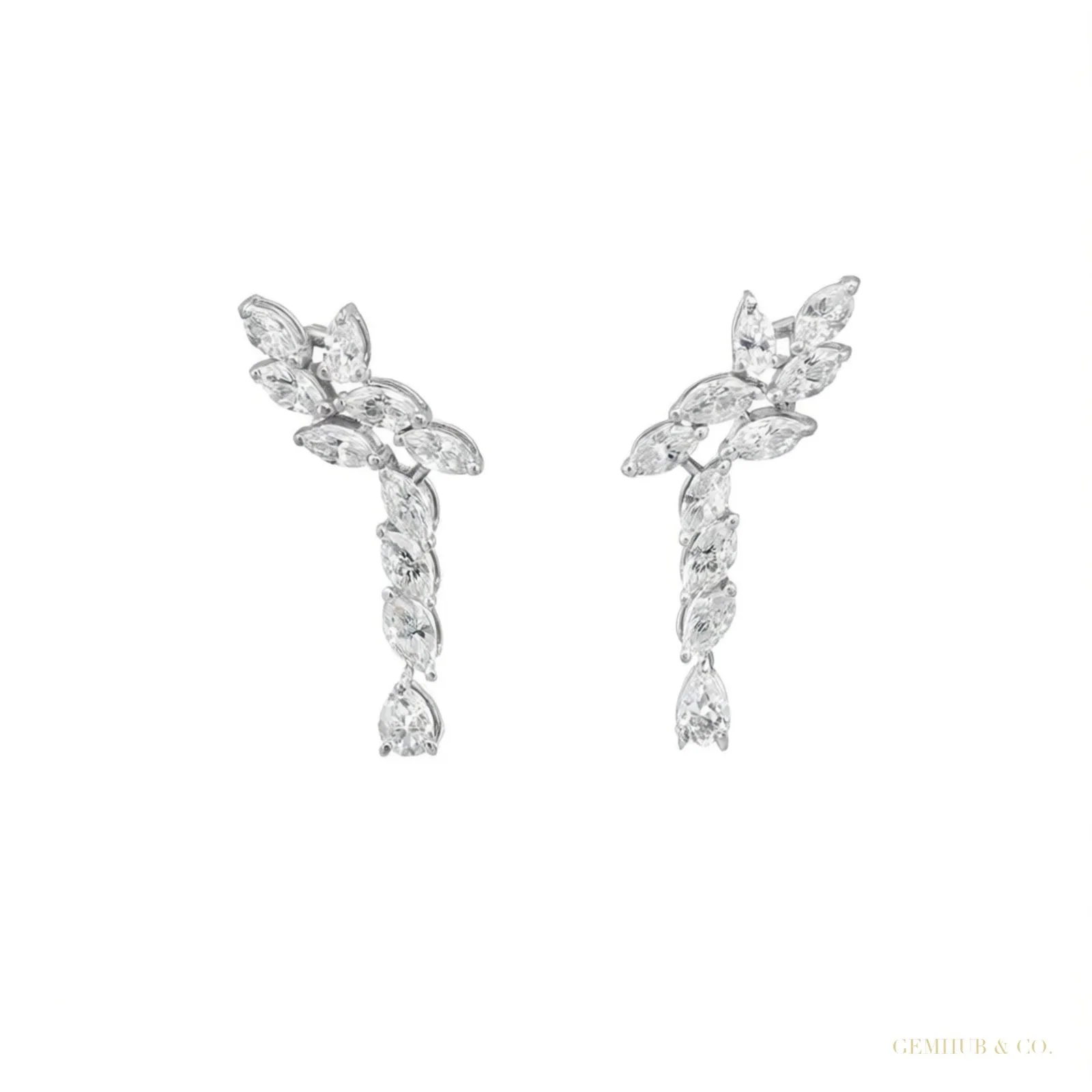 Marquise Cut Natural Certified Diamond Drop Dangel Earrings In 14k White Gold