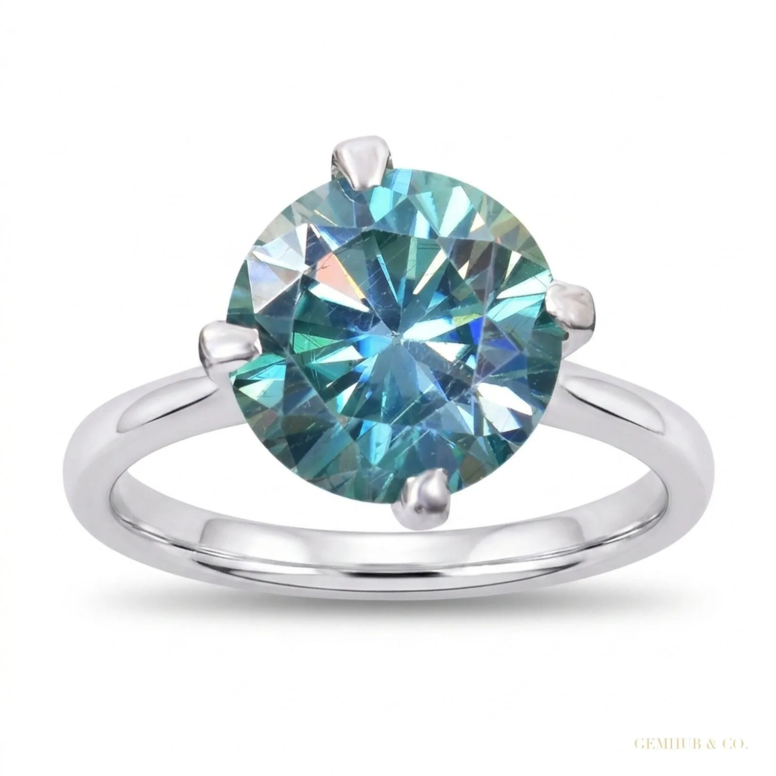 3.60 ct DEW Blue Treated Moissanite Solitaire Ring – Stunning Bling – 18K Gold Vermeil