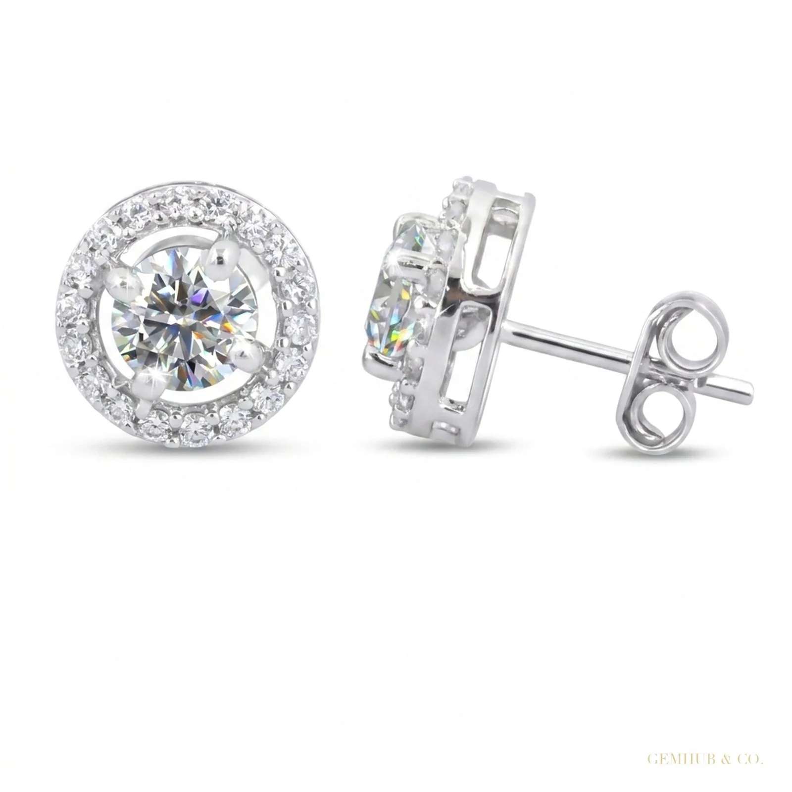 3.60 ct DEW Gorgeous Certified White Moissanite Solitaire Studs – 18K Gold Vermeil