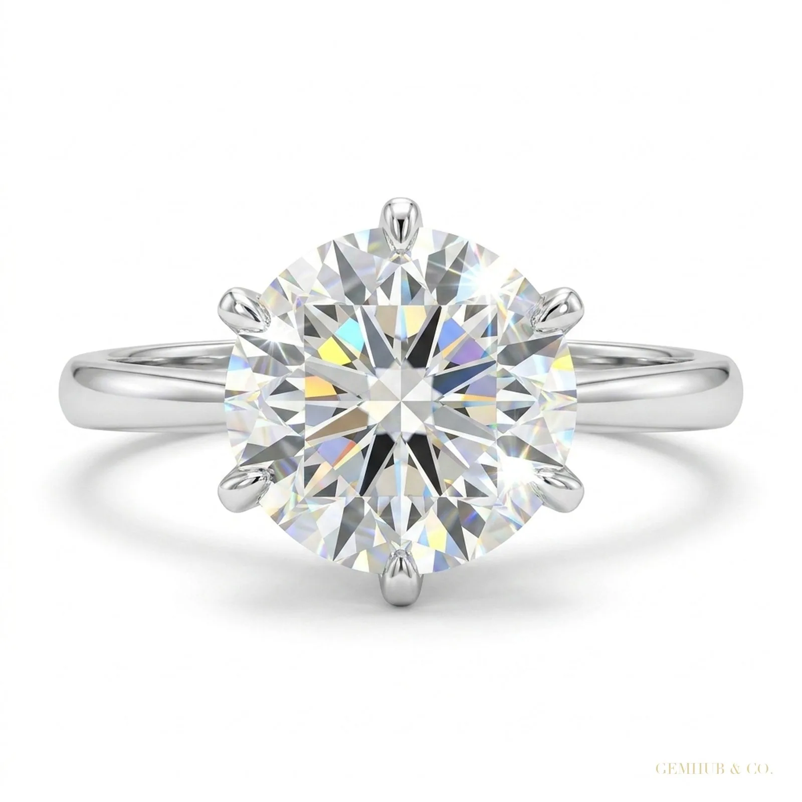3.70 ct DEW Certified White Moissanite Statement Ring 18K Gold Plated