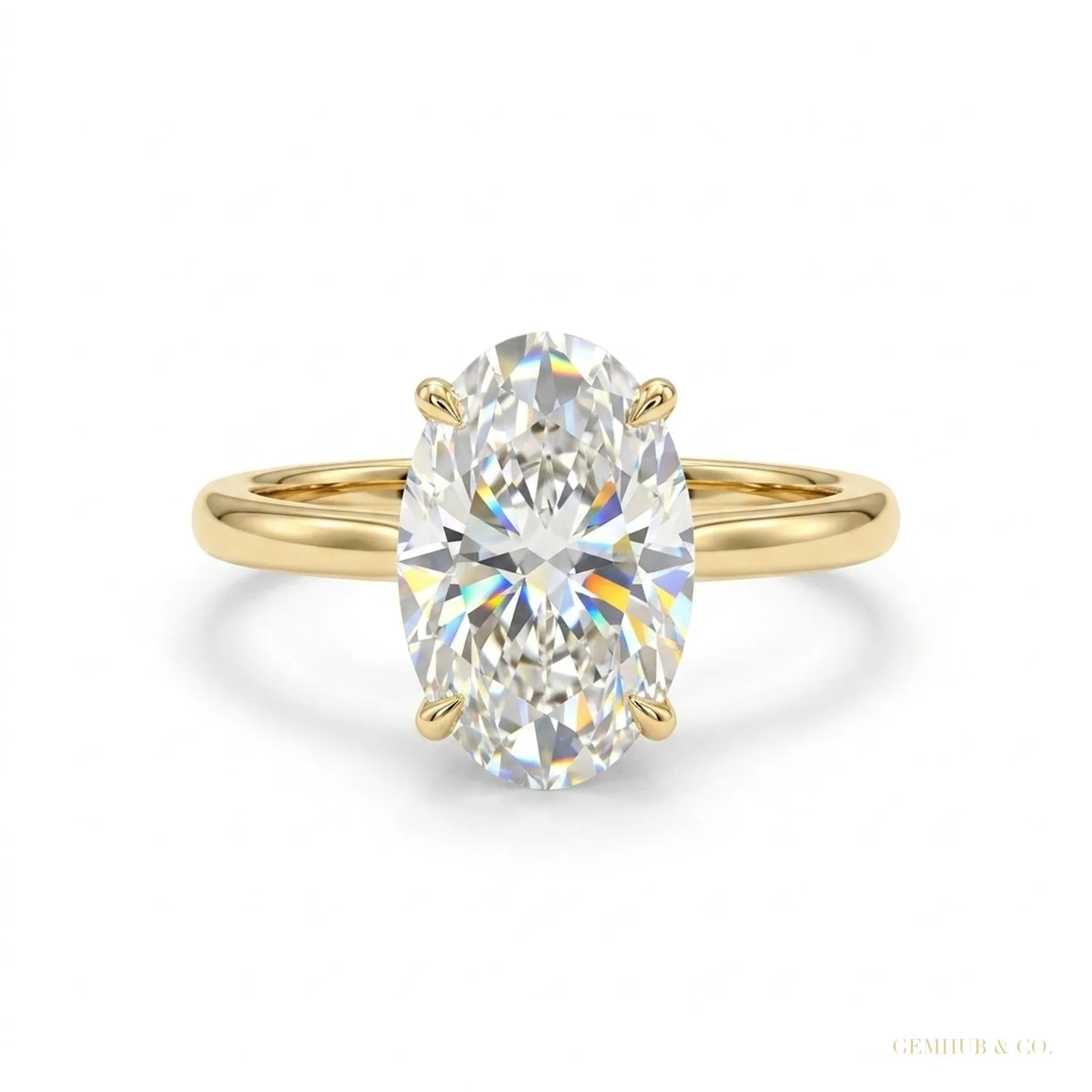 3.90 ct DEW GRA Certified Oval Cut White Moissanite Ring For Engagement 18K Gold Plated