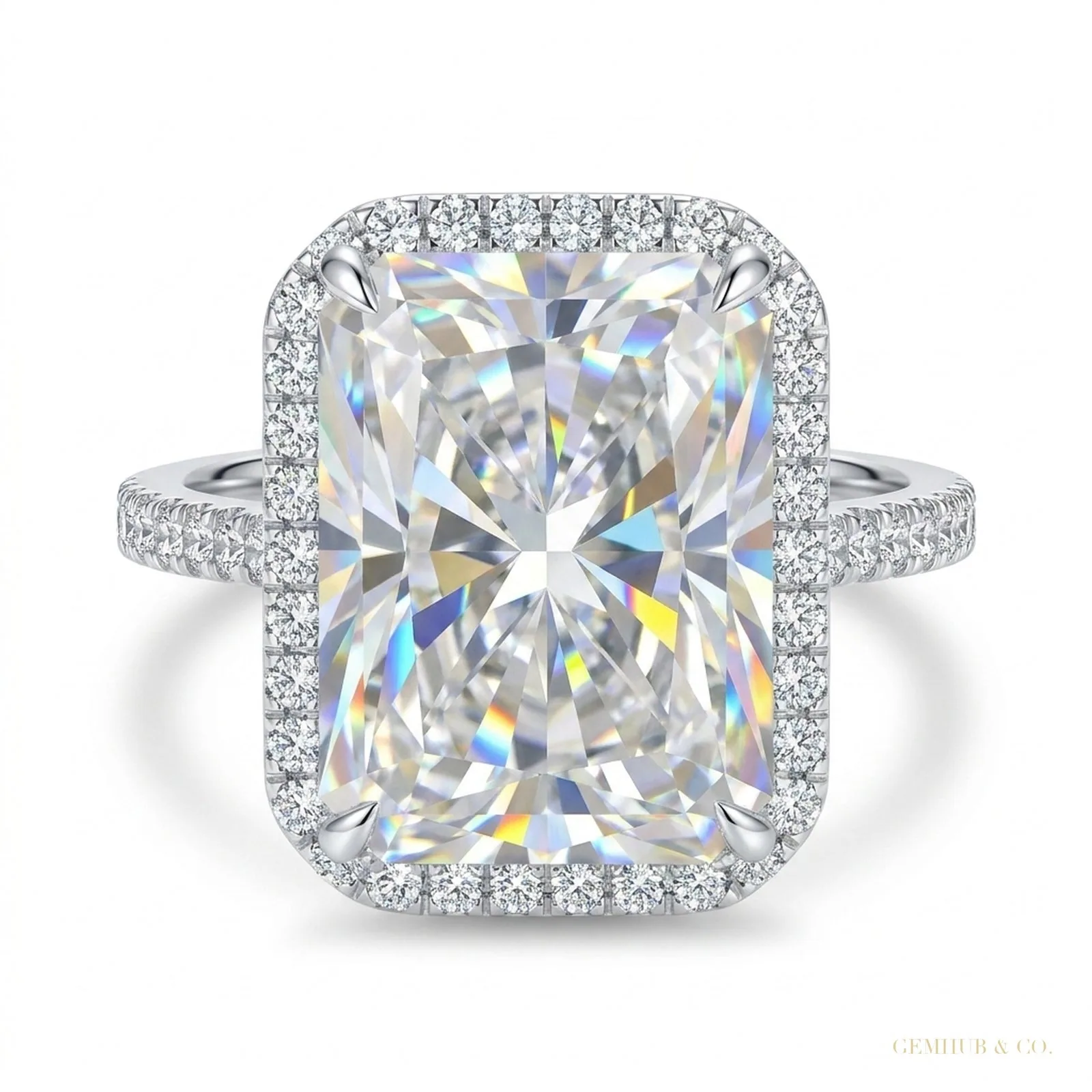 3.95 ct DEW Certified Radiant Cut Off White Moissanite Ring – Gift for Her – 18K Gold Vermeil