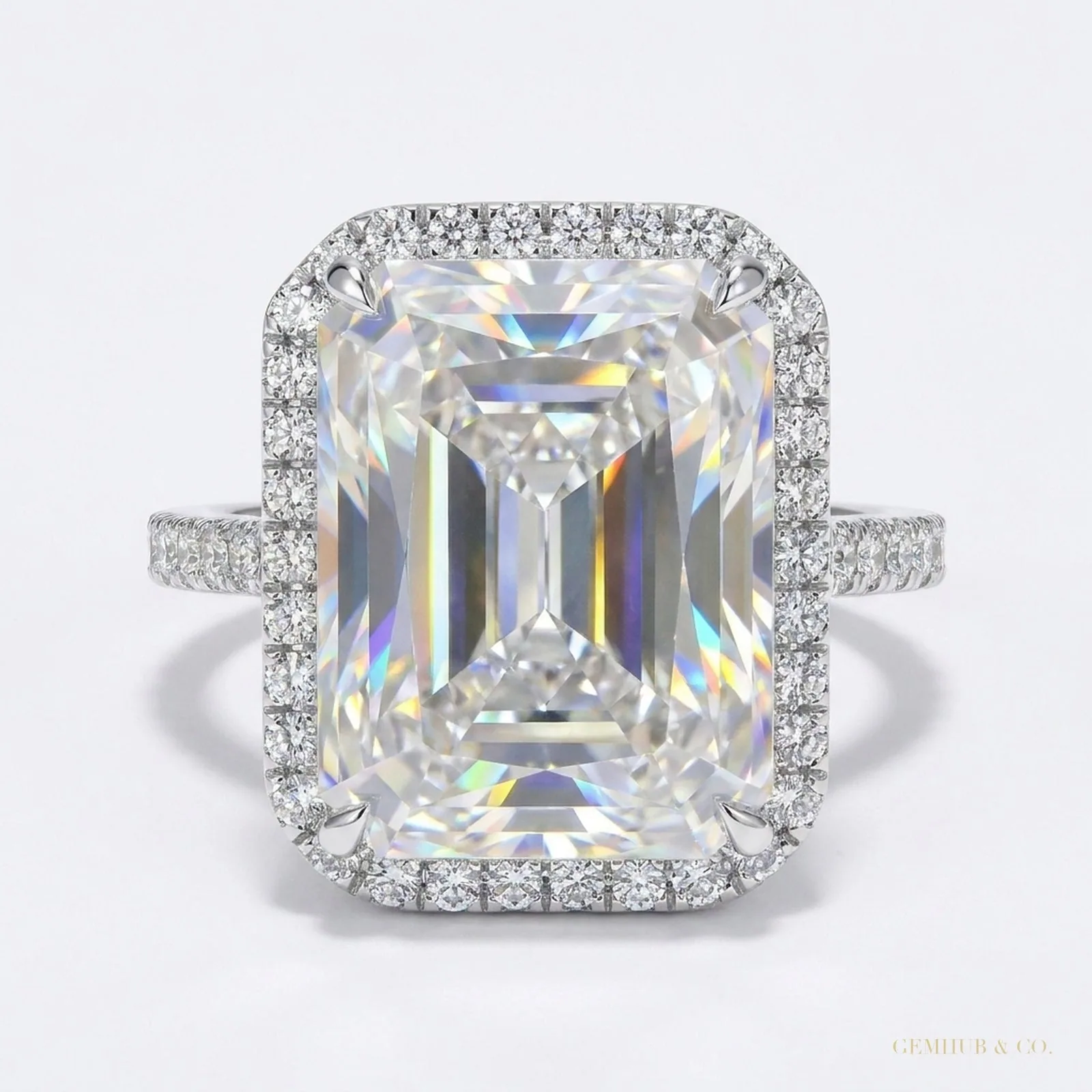 3.95 ct DEW Certified Radiant Cut Solitaire White Moissanite Ring – 18K Gold Vermeil
