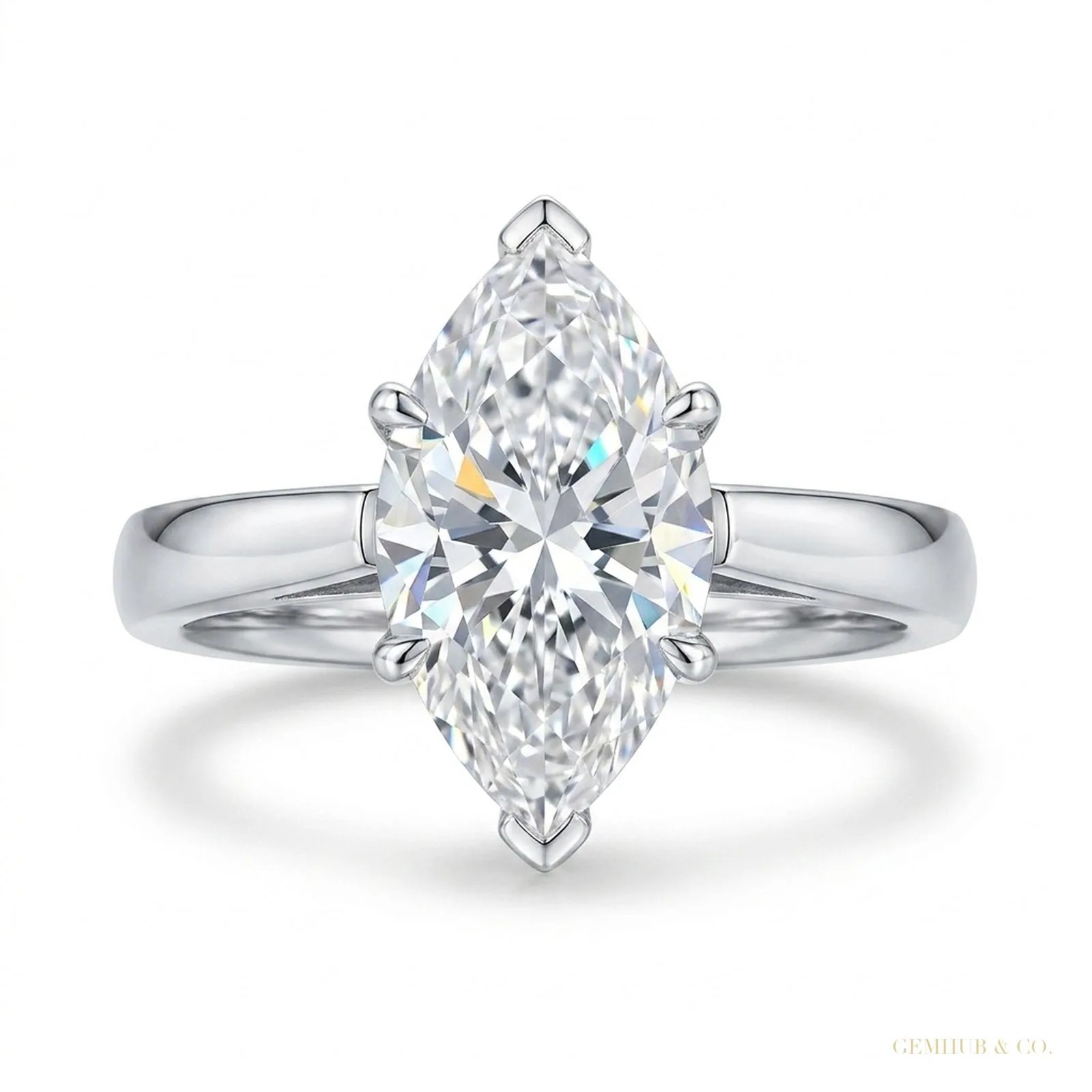 3 ct DEW Certified Marquise Cut White Moissanite Solitaire Ring For Daughter – 18K Gold Vermeil