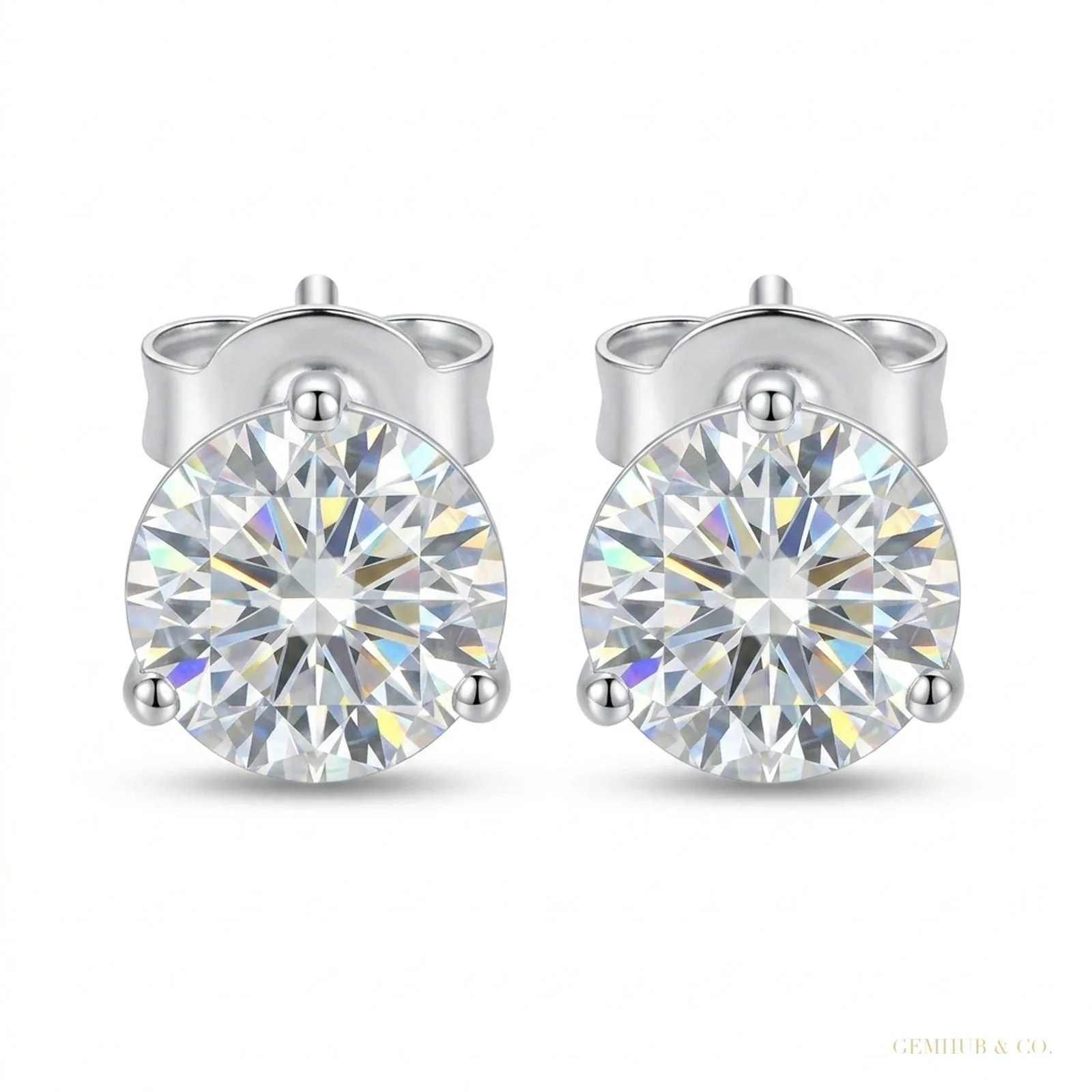 3 ct DEW Certified Treated Off-White Moissanite Solitaire Studs Great Shine 18K Gold Plated