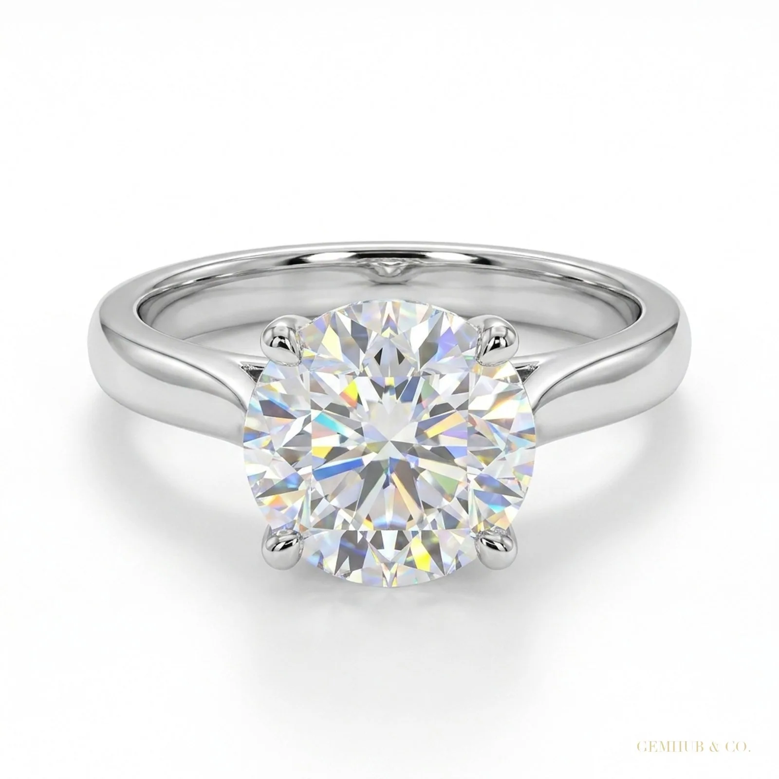3 ct DEW Round Treated Off White Moissanite Ring Gift for Her Wedding – 18K Gold Vermeil