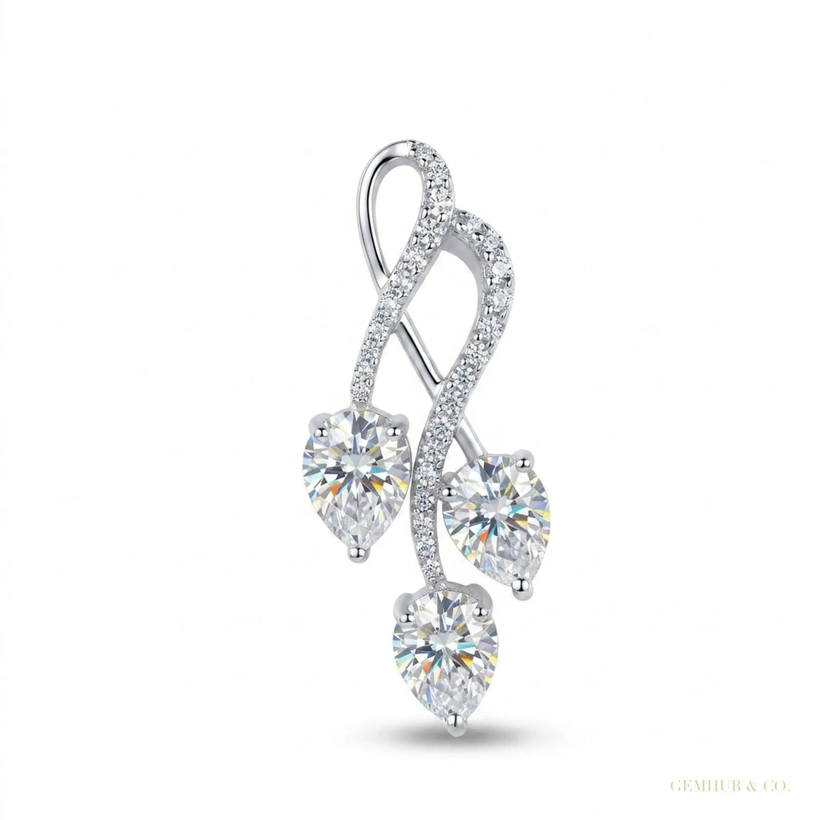 3.35 ct DEW Certified Pear Cut White Moissanite Pendant In Vermeil 925 Silver