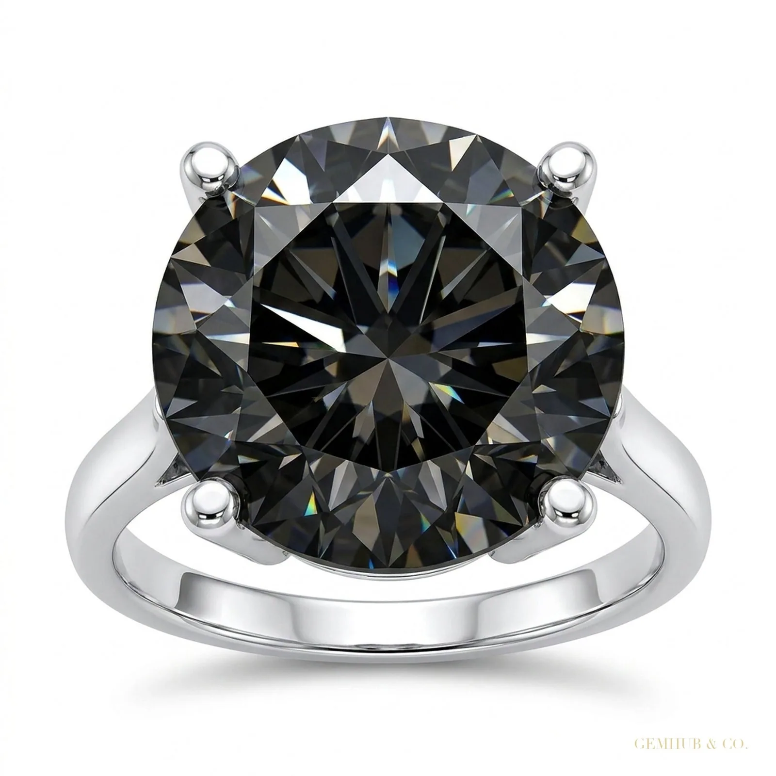 35.90 ct DEW Black Treated Moissanite Ring in White Gold Finish Cert – 18K Gold Vermeil