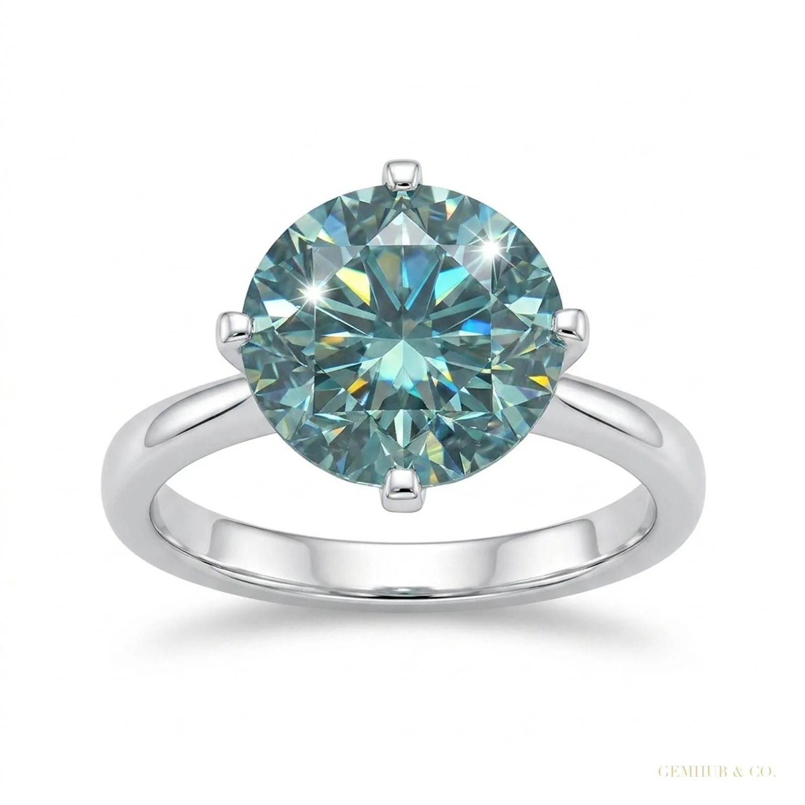 3.60ct DEW Blue Moissanite Round Solitaire Ring