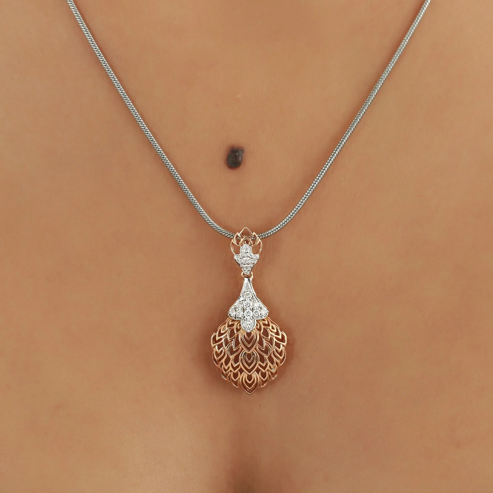 0.24 Ct Diamond Pendant Necklace IGI Certified 18K Gold Vermeil H-I VS Luxury - view 3