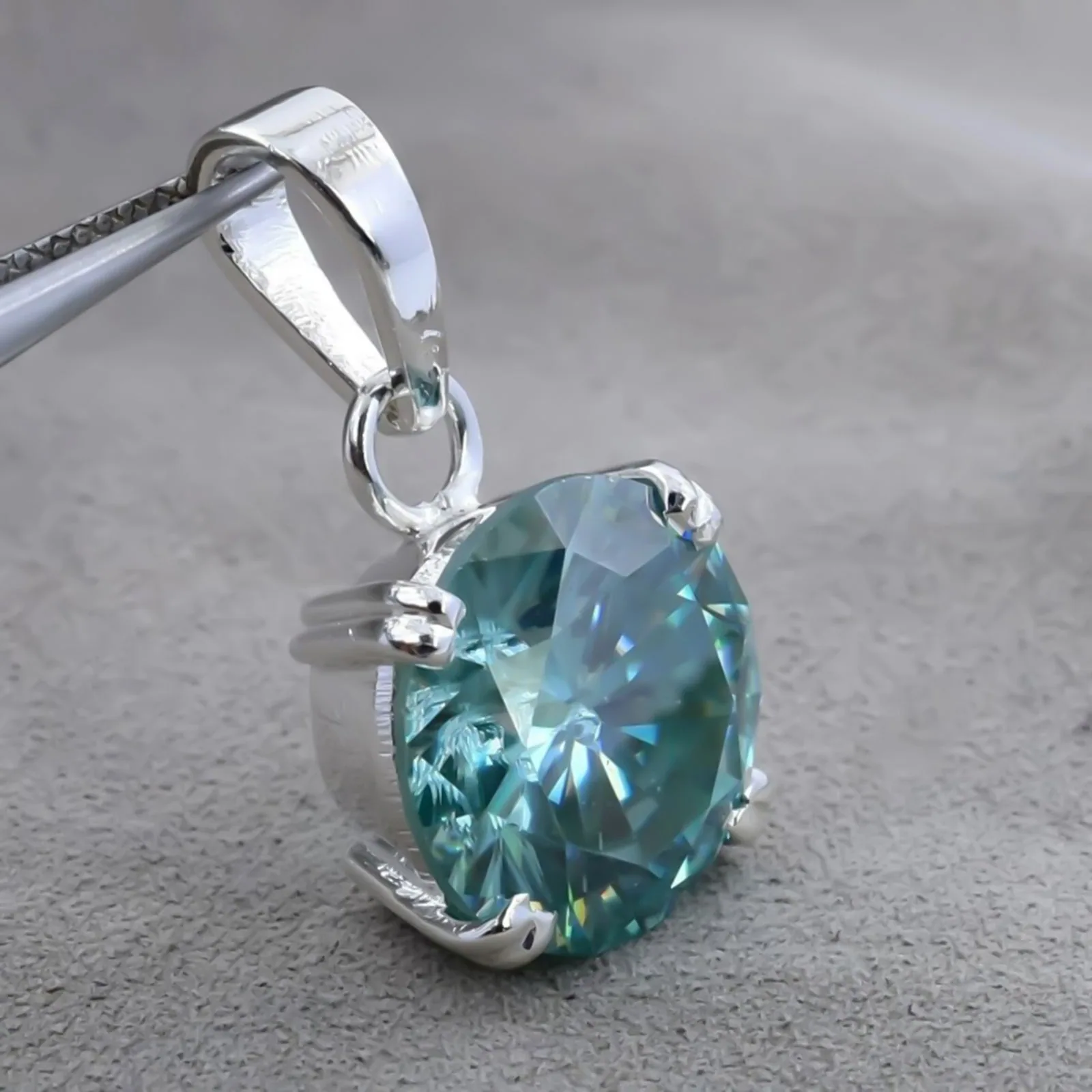 4.35 ct DEW Round Blue Moissanite Certified Pendant in Gold Vermeil Holiday Special - view 4