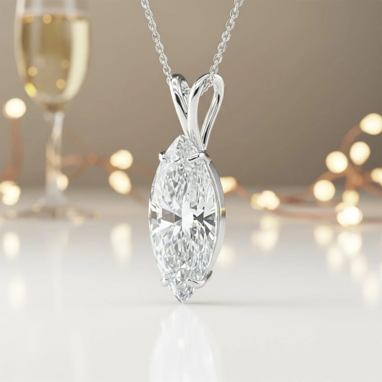5 ct DEW Marquise Moissanite Pendant in Gold Vermeil Certified for Wedding Gift - view 4