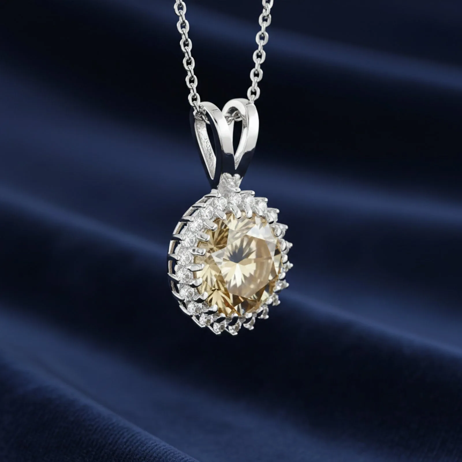 5.70 ct DEW Champagne Moissanite Pendant in Gold Vermeil Certified for Her Gift - view 5