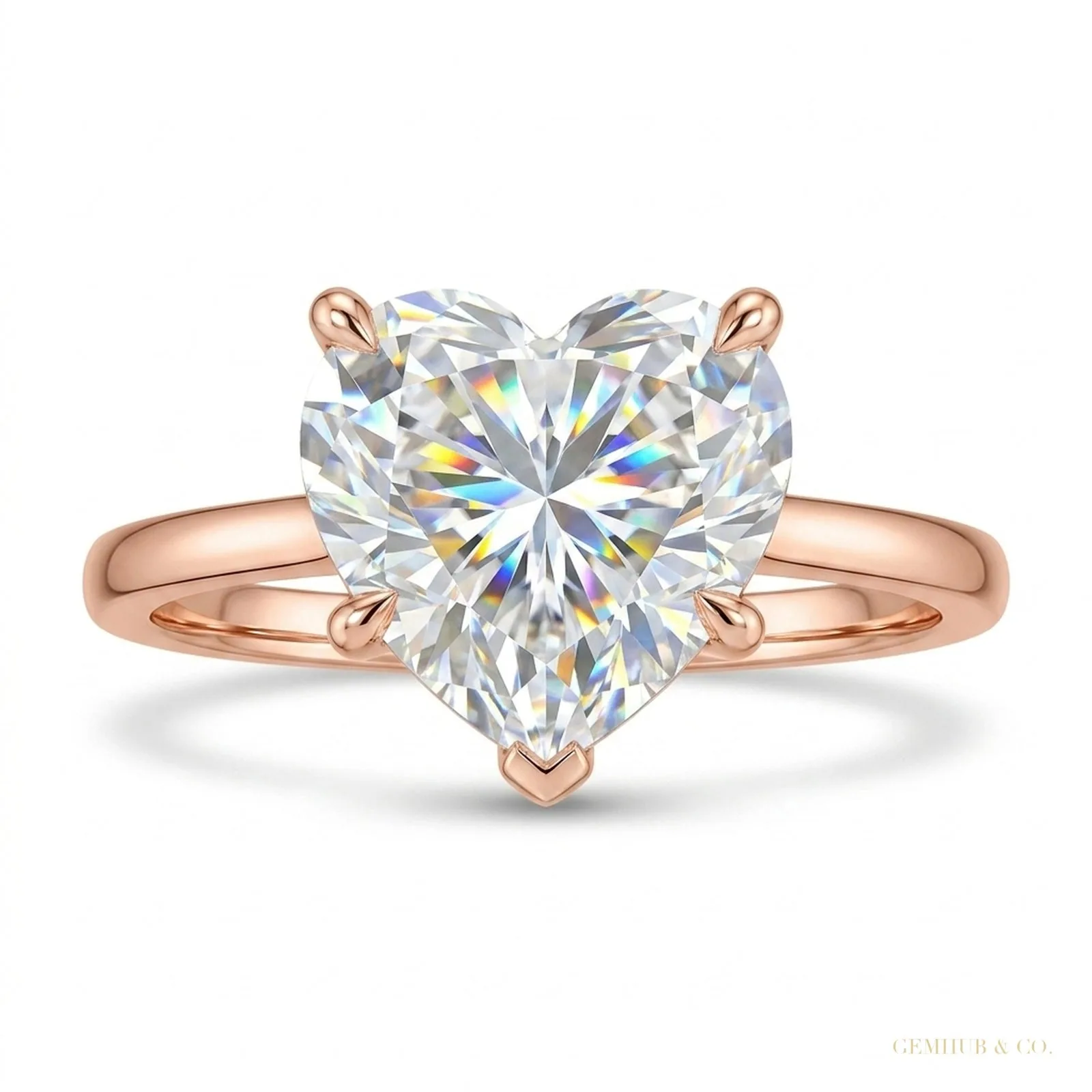 4.00 ct DEW Certified Heart Cut Solitaire White Moissanite In Ring – 18K Gold Vermeil