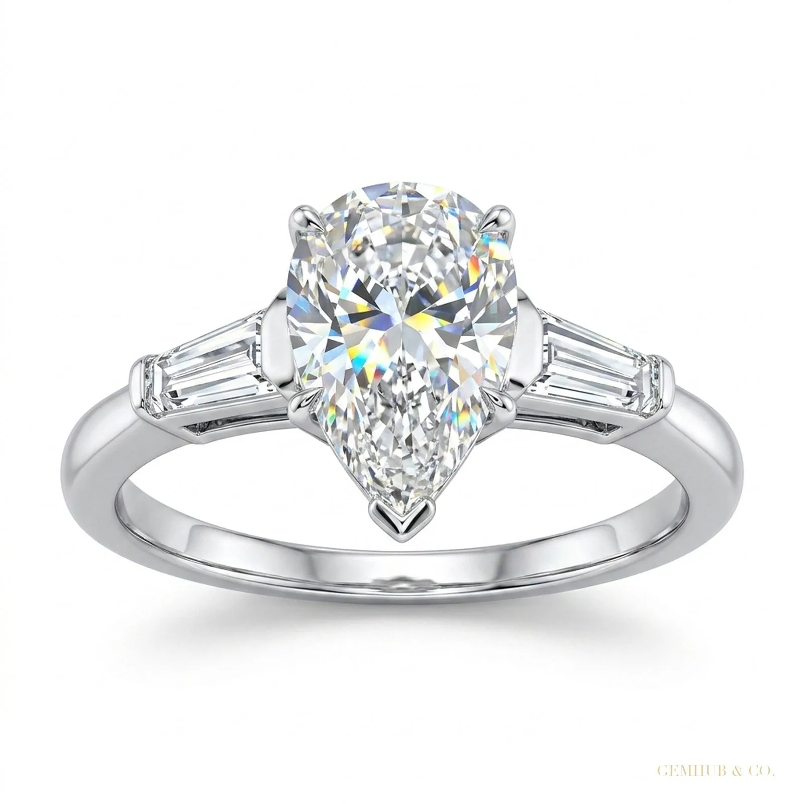 4.00 ct DEW Certified White Pear Moissanite Ring – Wedding Gift Special 18K Gold Plated