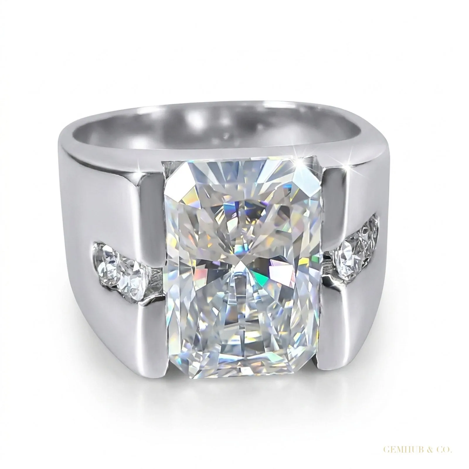 4.00 ct DEW Radiant Cut White Treated Moissanite Solitaire Ring in Cert 18K Gold Plated