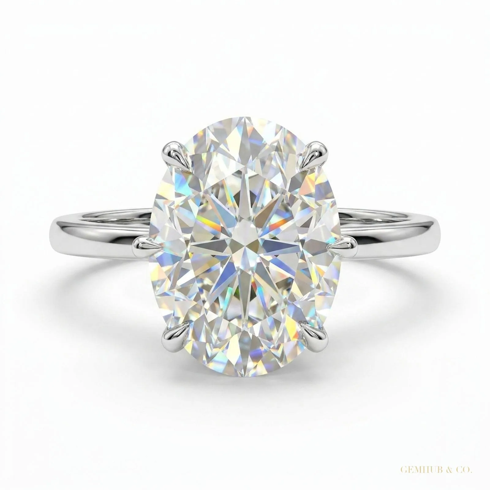 4.10 ct DEW Certified Radiant Cut White Solitaire Moissanite Ring – 18K Gold Vermeil
