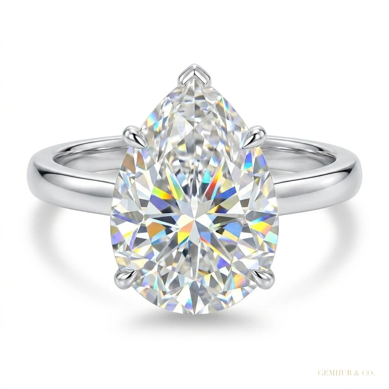 4.10 ct DEW Radiant Cut Off White Moissanite Ring in Certified Shine – 18K Gold Vermeil
