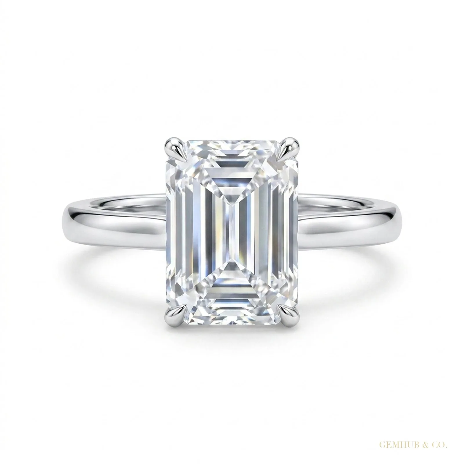 4.15 ct DEW Certified Emerald Cut Off White Moissanite Ring – Festival Gift 18K Gold Plated