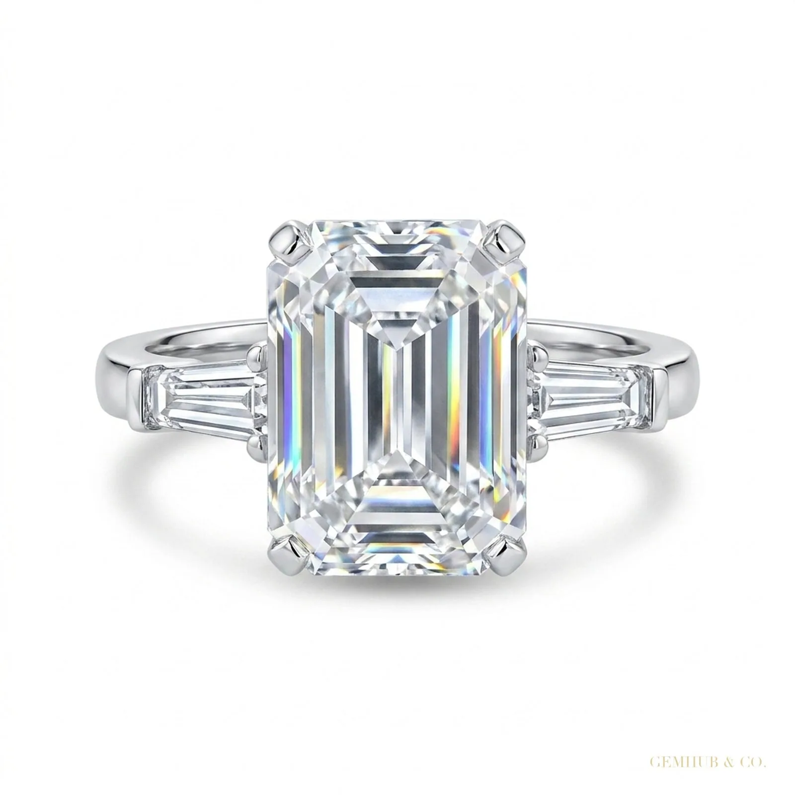 4.20 ct DEW White Emerald Cut Treated Moissanite Solitaire Ring – 18K Gold Vermeil