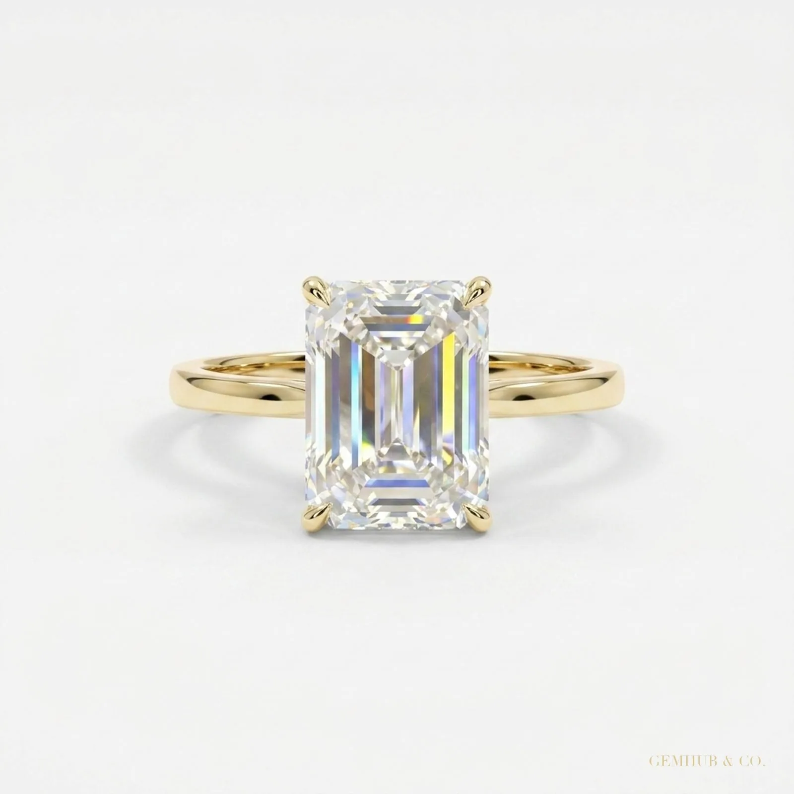 4.24 ct DEW Certified Emerald Cut White Moissanite Ring – Gift for Her – 18K Gold Vermeil