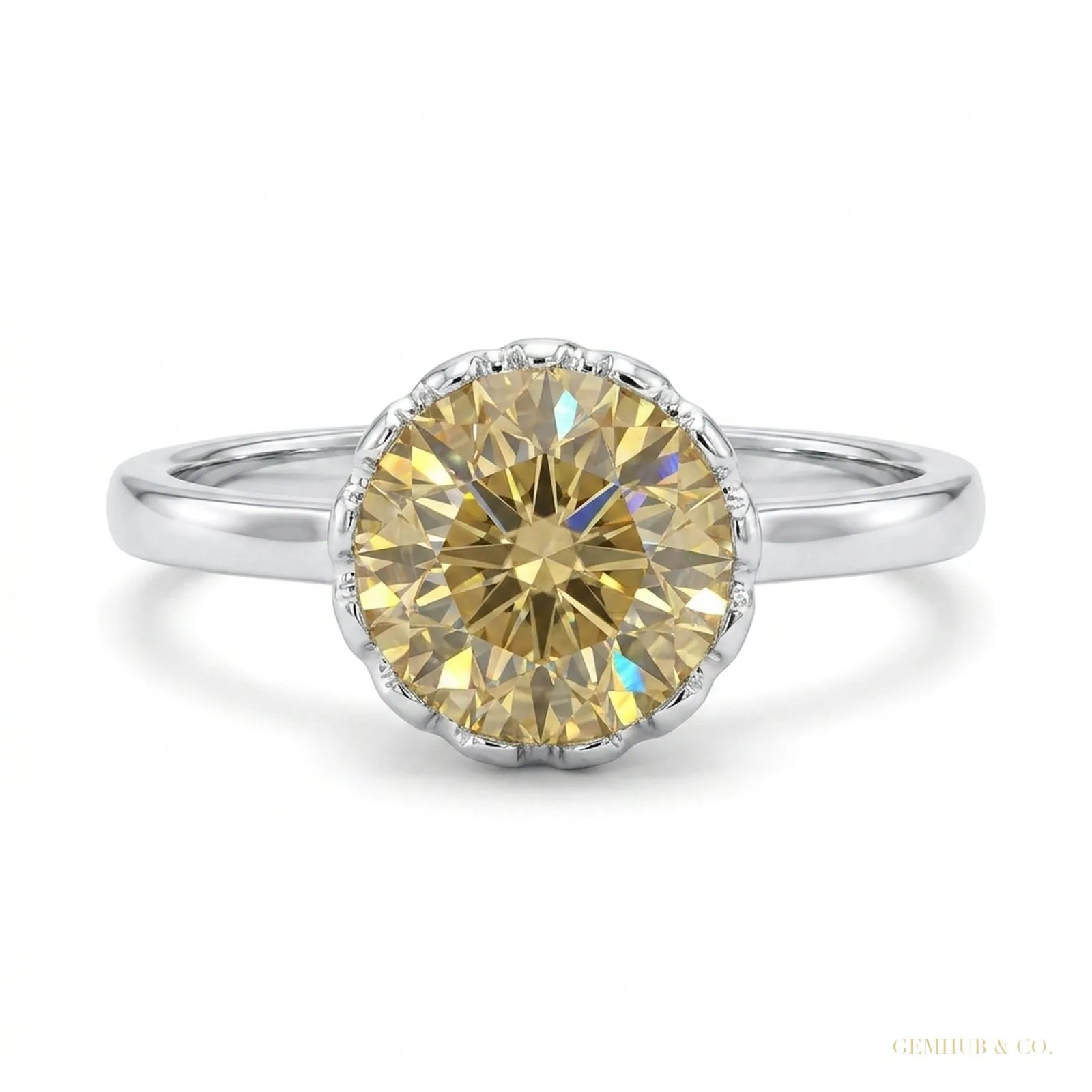 4.25 ct DEW Round Brilliant Cut Certified Champagne Moissanite Ring – 18K Gold Vermeil