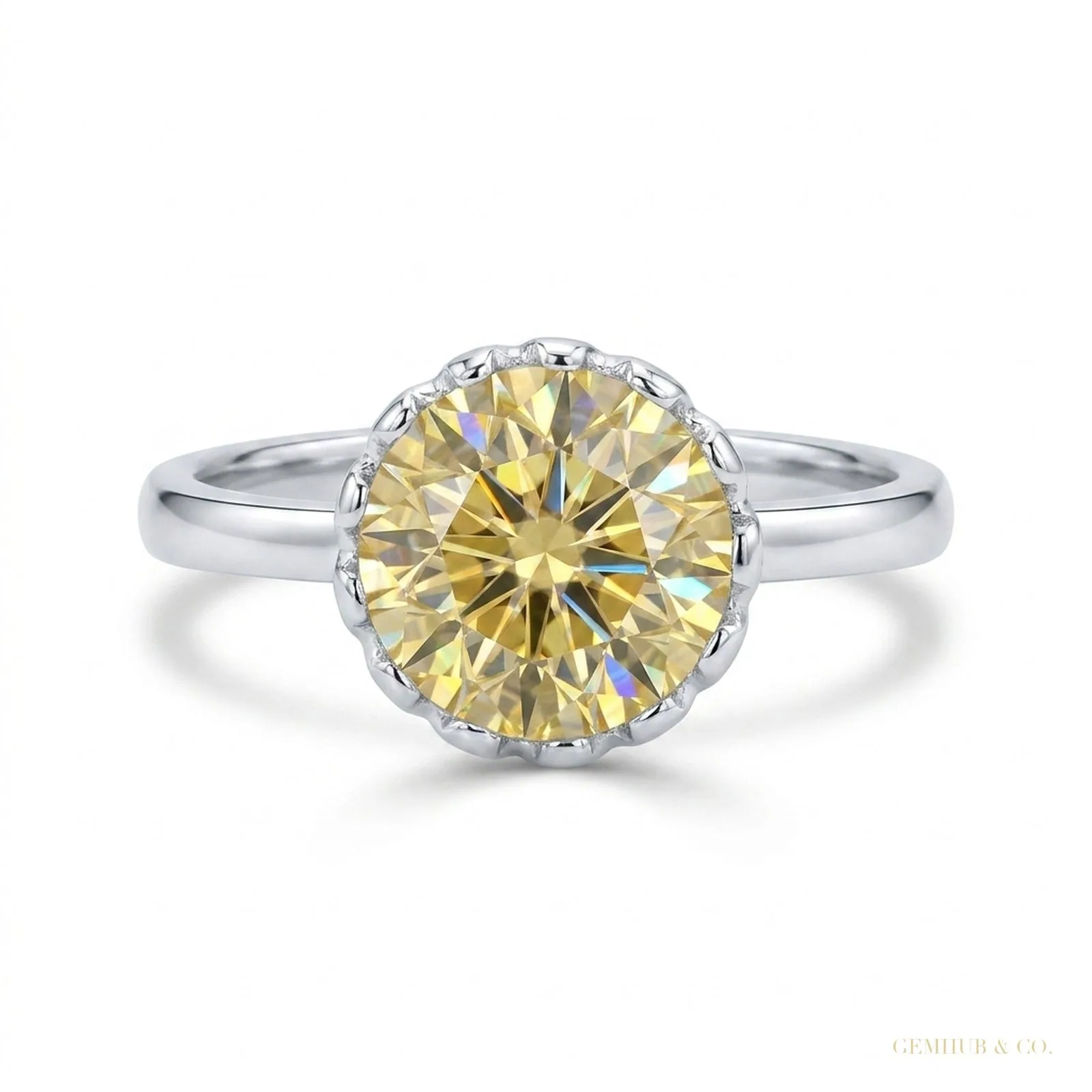 4.25 ct DEW Round Champagne Moissanite Ring in Certified Sparkle – 18K Gold Vermeil