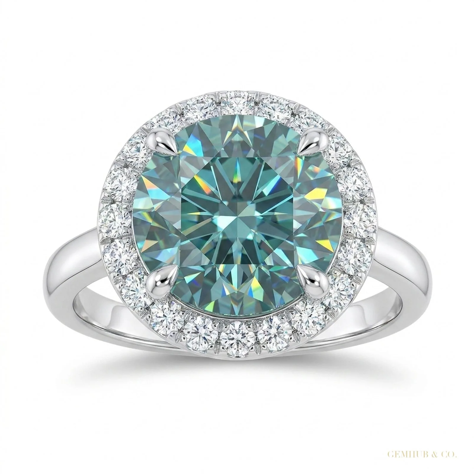 4.40 ct DEW Blue Moissanite Ring July Birthday Gift for Her Sparkling Look – 18K Gold Vermeil