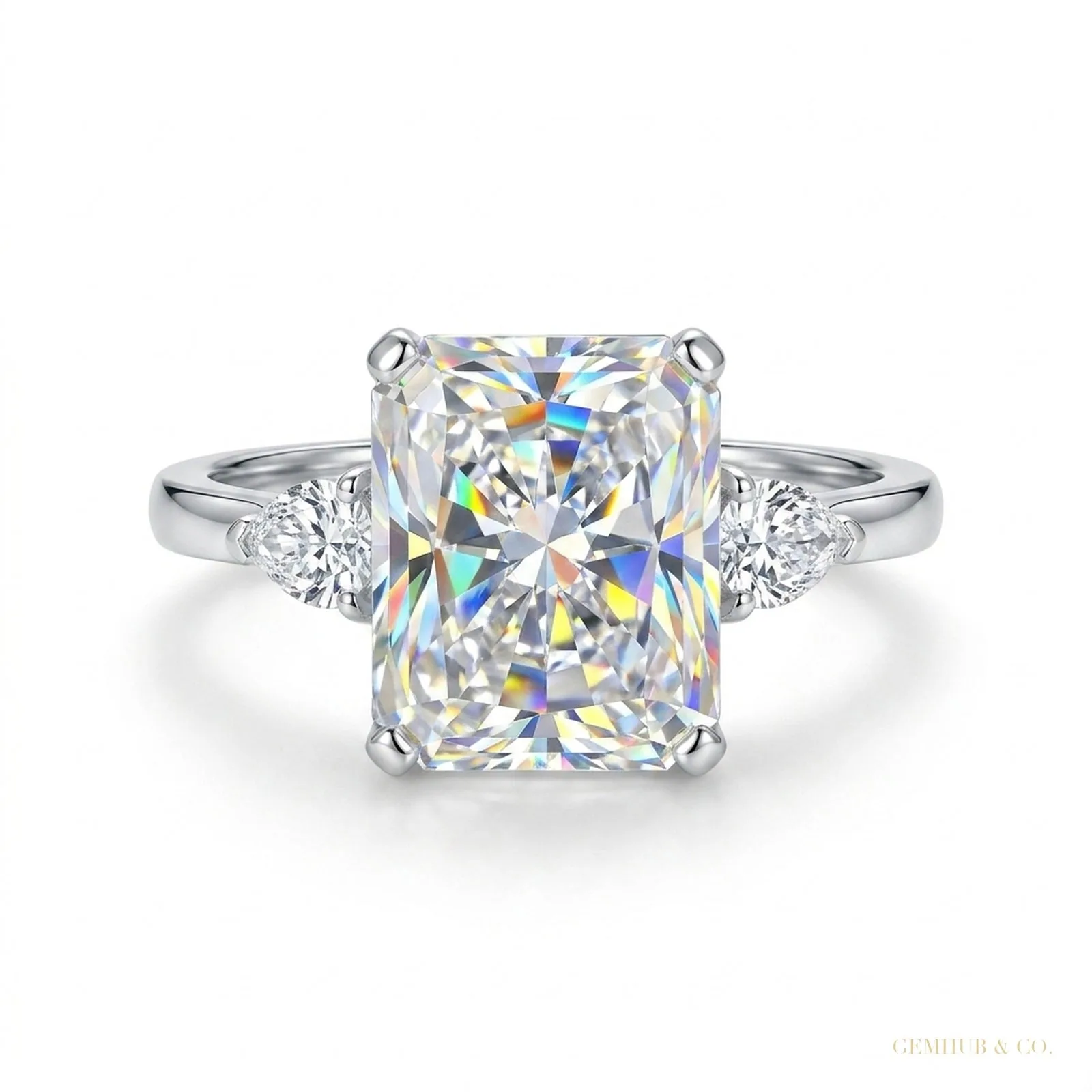 4.50 ct DEW Certified Radiant Cut White Solitaire Moissanite Ring – 18K Gold Vermeil