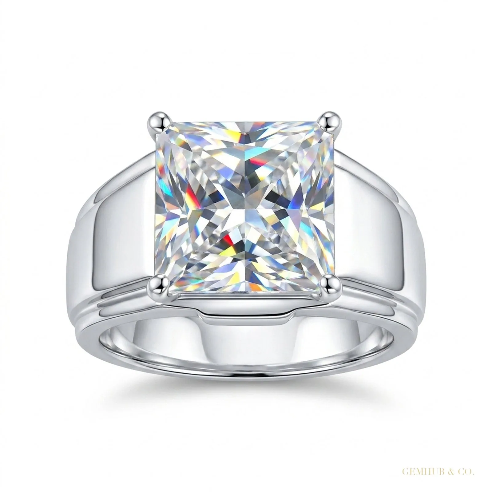 4.50 ct DEW Princess Cut Certified White Moissanite Ring – Wedding Gift – 18K Gold Vermeil