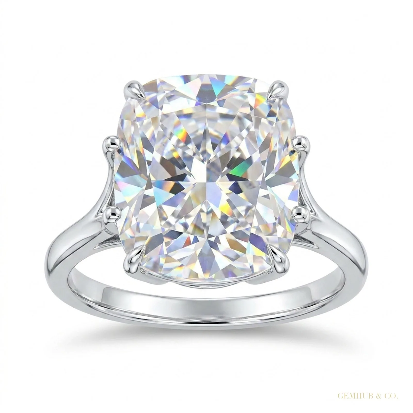 4.50 ct DEW Radiant Cut White Treated Moissanite Solitaire Ring in WOW – 18K Gold Vermeil