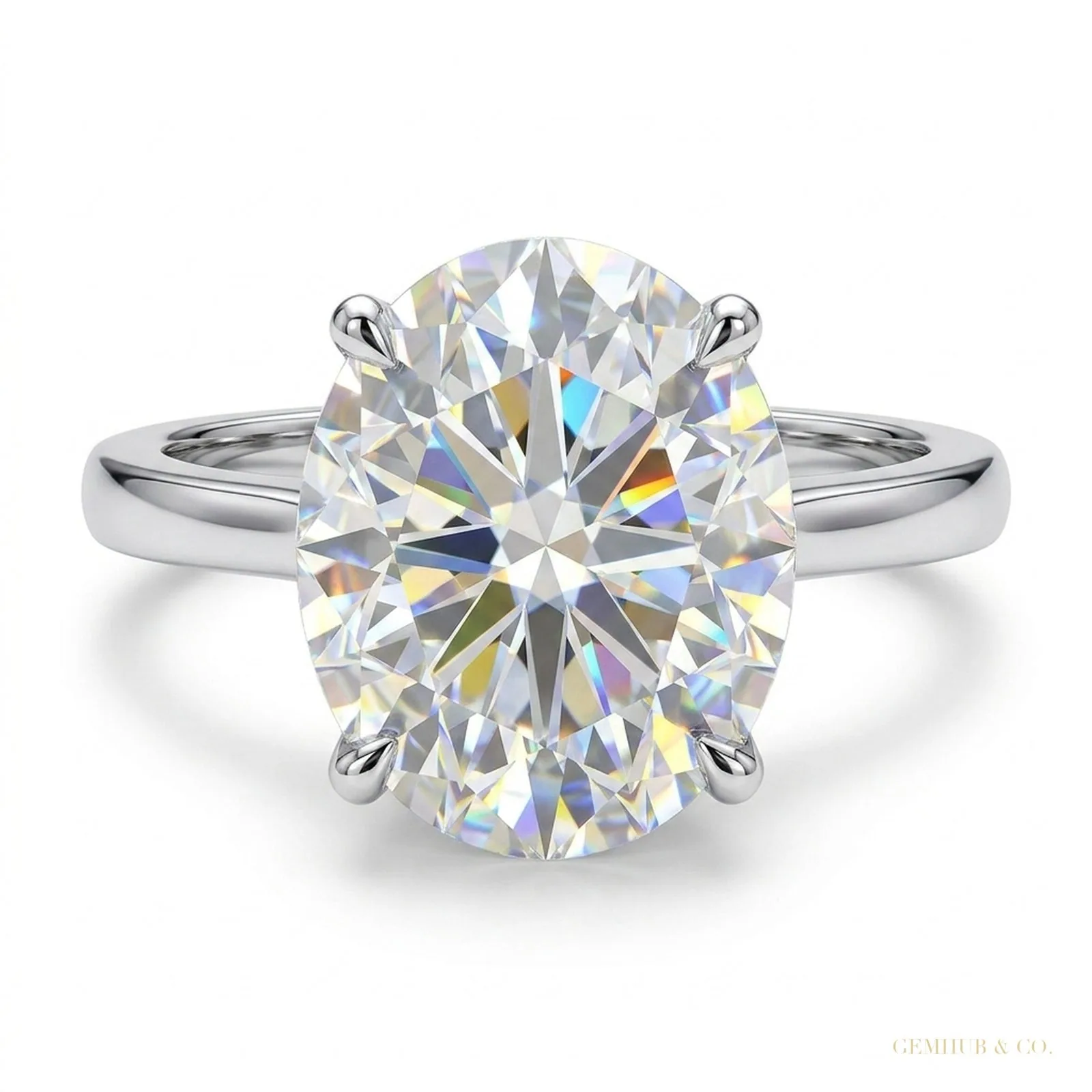 4.55 ct DEW Round Cut Off White Moissanite Solitaire Ring – Certified – 18K Gold Vermeil