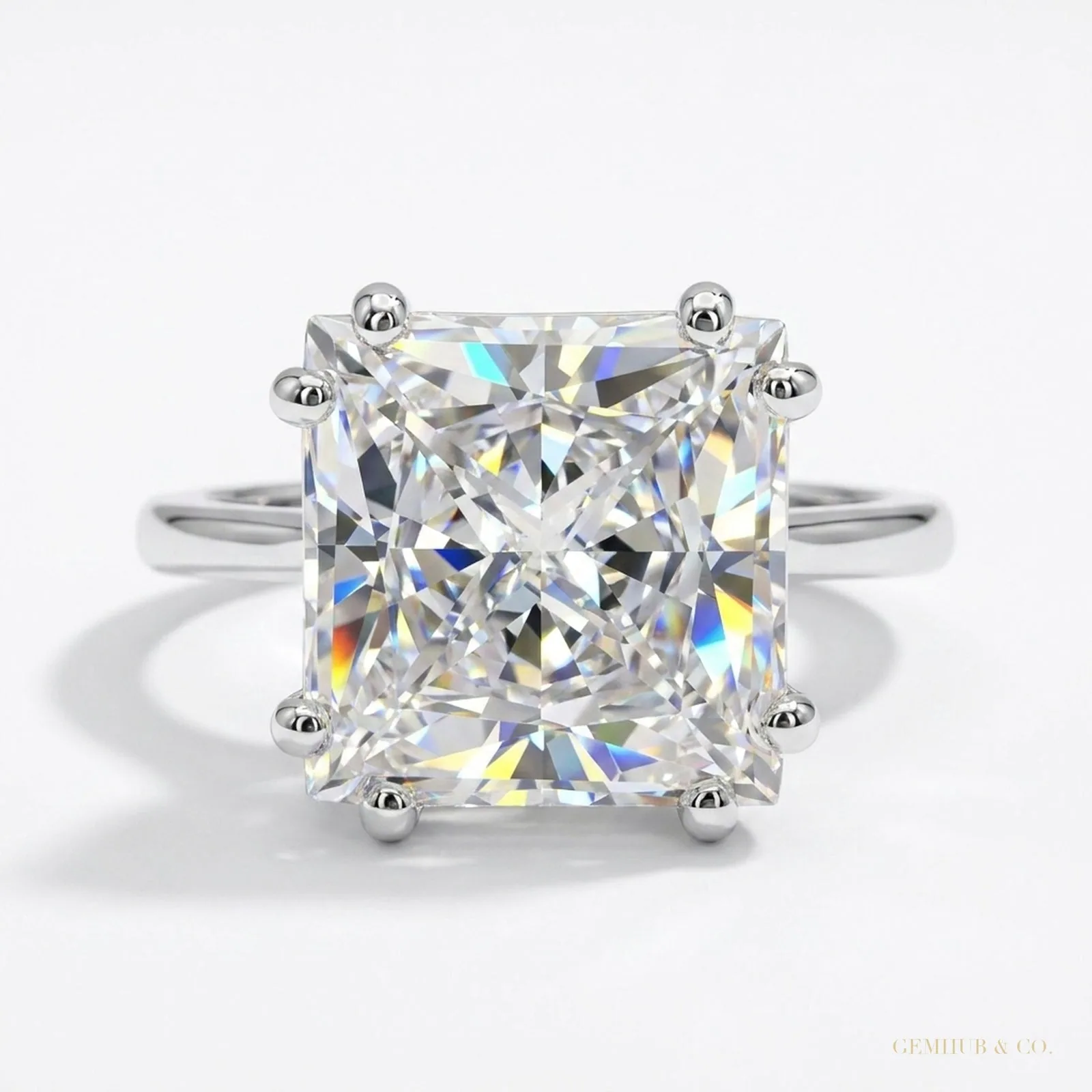 4.70 ct DEW Princess Cut White Moissanite Solitaire Ring – Gift for Her 18K Gold Plated