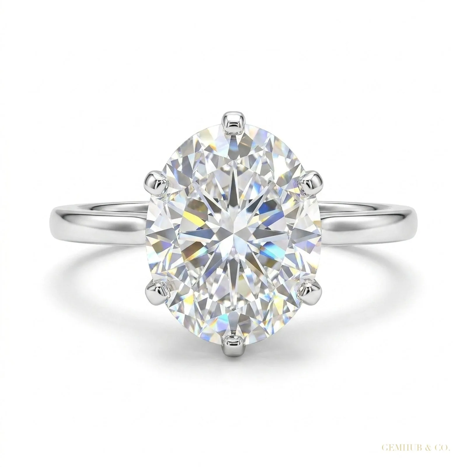 4.85 ct DEW Oval Cut Off White Moissanite Ring – Certified Sparkler – 18K Gold Vermeil