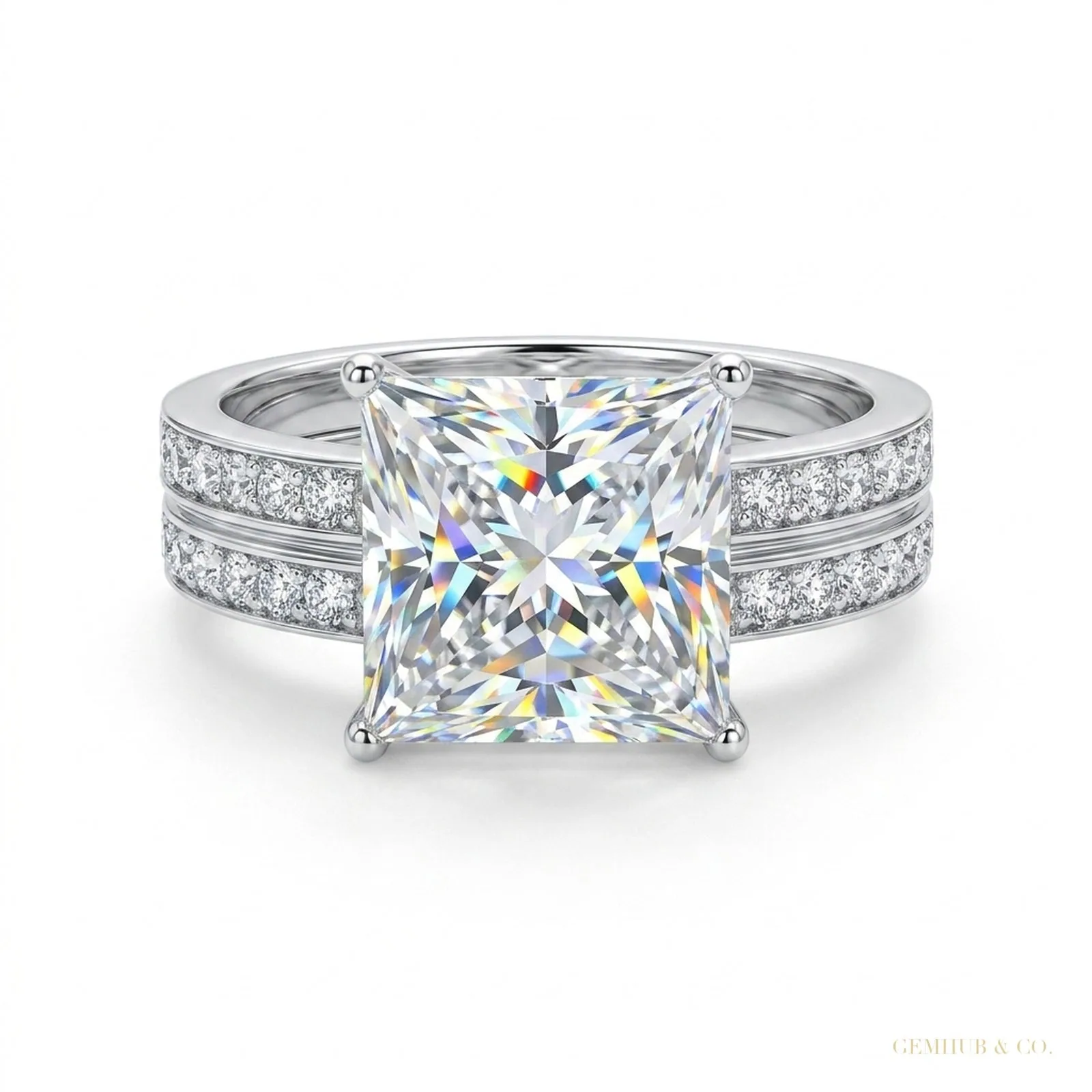 4.90 ct DEW Princess Cut Moissanite Ring Engagement Birthday Gift for Her – 18K Gold Vermeil