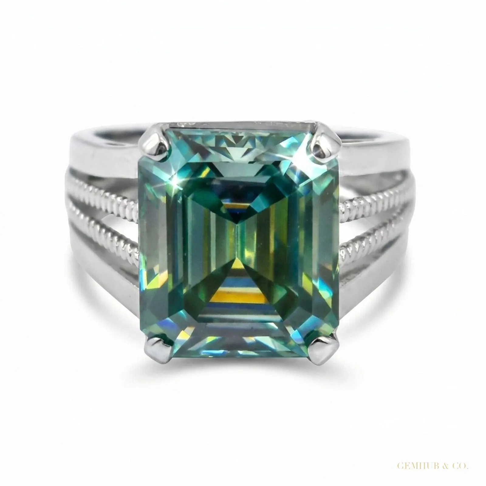 40.00 ct DEW Blue Moissanite Men’s Statement Ring 18K Gold Plated
