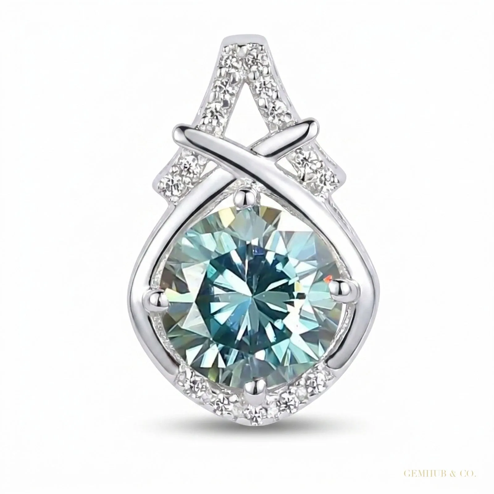4.20 ct DEW Blue Round Moissanite Pendant In Vermeil 925 Silver Certified Jewelry