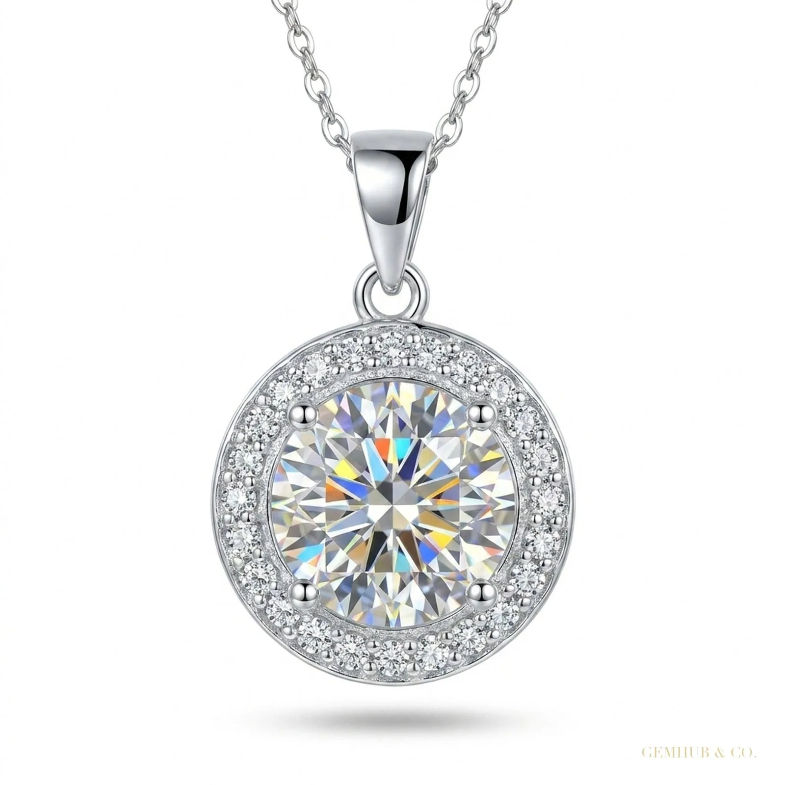 4.50 ct DEW Certified Round Moissanite Pendant in Gold Vermeil