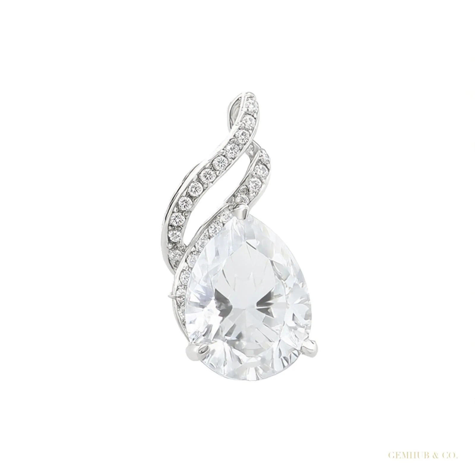 Moissanite 4.5 ct DEW Pear Moisanite Pendant White Gold Finish Gold Vermeil