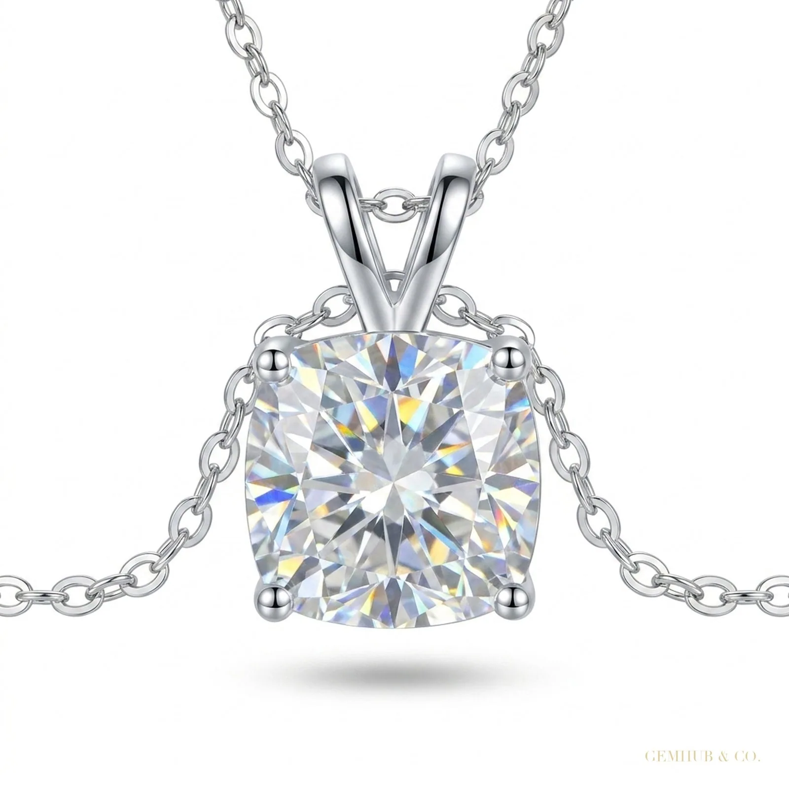 4.60 ct DEW Certified Cushion Cut White Moissanite Solitaire Pendant In Vermeil